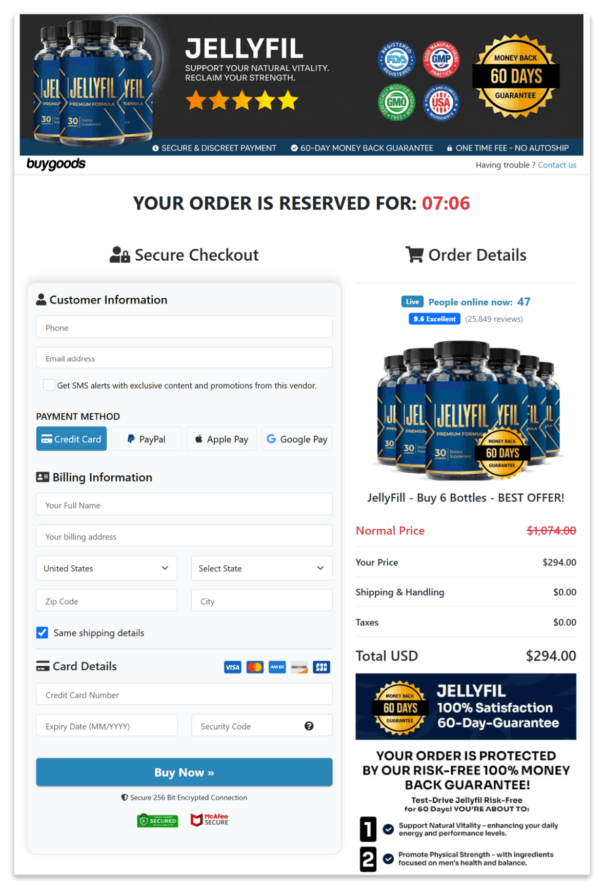 Jellyfil Secure Checkout Page